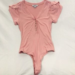 Blush Button Down Ruffle Sleeved Body Suit